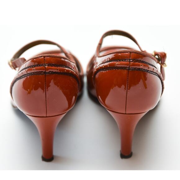 J.Crew Mary Jane Spectator Peep Toe Heels Size 8 in Ember Patent Leather Italy - Picture 5 of 6